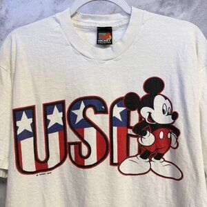 Vintage 90s Mickey Mouse USA T Shirt White Mickey Unlimited One Size L/XL
